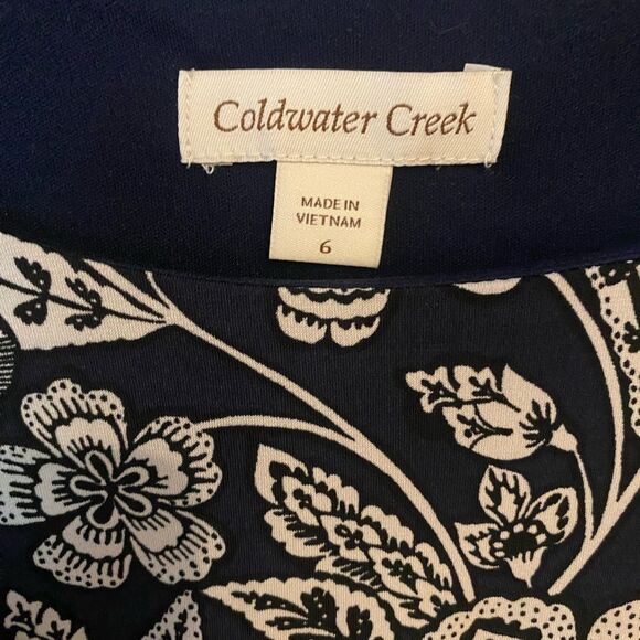 Coldwater Creek Sz 6 Navy Blue Floral Ruching Front Side Slit Maxi Dress - Picture 7 of 9